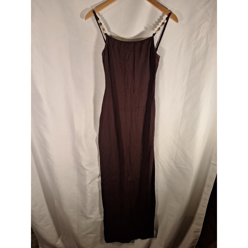 White Fox Boutique Chocolate Brown Beaded Strap Low Back Maxi Dress Small